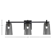 Toltec Franklin 11.25in 3-Light Bath Bar | Modern Matte Black Steel and Smoke Bubble Glass | Bathroom Vanity Light | 5.5 x 11.25 in | Model 1213-MB-262