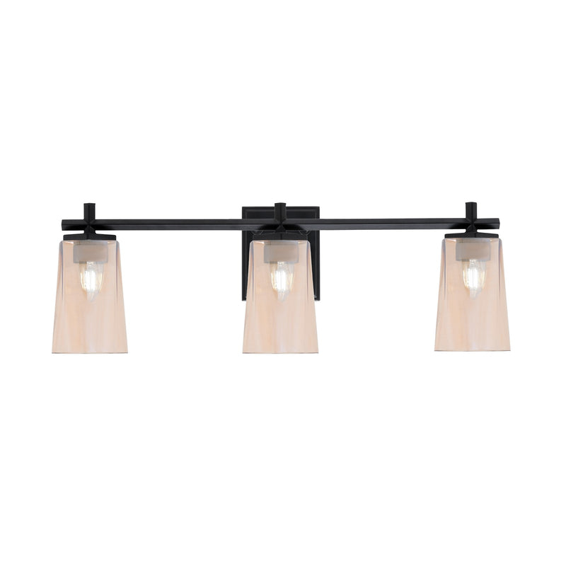 Toltec Franklin 11.25in 3-Light Bath Bar | Modern Matte Black Steel and Amber Gradient Glass | Bathroom Vanity Light | 5.5 x 11.25 in | Model 1213-MB-263