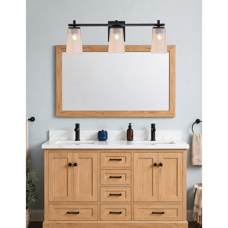 Toltec Franklin 11.25in 3-Light Bath Bar | Modern Matte Black Steel and Amber Gradient Glass | Bathroom Vanity Light | 5.5 x 11.25 in | Model 1213-MB-263