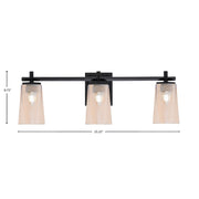Toltec Franklin 11.25in 3-Light Bath Bar | Modern Matte Black Steel and Amber Gradient Glass | Bathroom Vanity Light | 5.5 x 11.25 in | Model 1213-MB-263