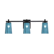Toltec Franklin 11in 3-Light Bath Bar | Modern Matte Black and Blue Gradient Glass | Bathroom Vanity Light | 5.5 x 11.25 in | Model 1213-MB-265