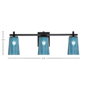 Toltec Franklin 11in 3-Light Bath Bar | Modern Matte Black and Blue Gradient Glass | Bathroom Vanity Light | 5.5 x 11.25 in | Model 1213-MB-265