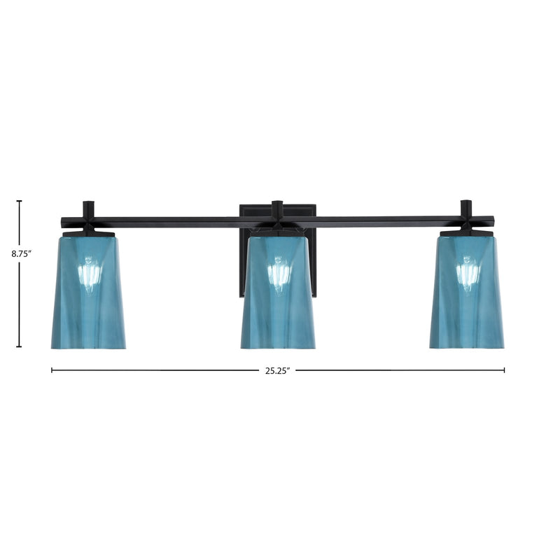 Toltec Franklin 11in 3-Light Bath Bar | Modern Matte Black and Blue Gradient Glass | Bathroom Vanity Light | 5.5 x 11.25 in | Model 1213-MB-265