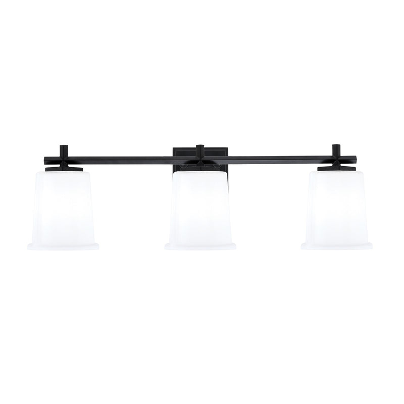 Toltec Franklin 10in 3-Light Bath Bar | Modern Matte Black and White Opal Glass | Bathroom Vanity Light | 5.5 x 10.25 in | Model 1213-MB-5031