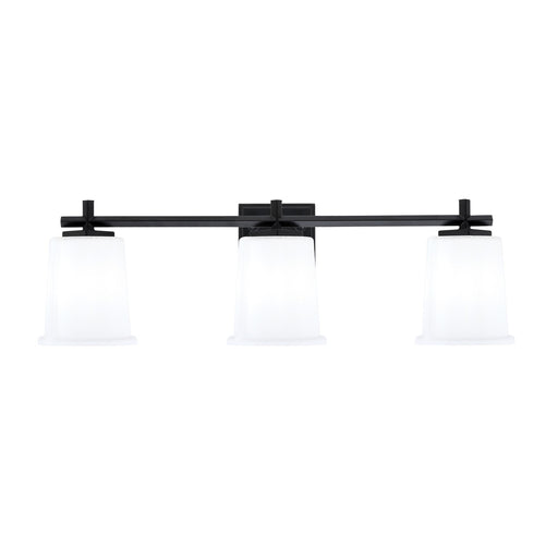 Toltec Franklin 10in 3-Light Bath Bar | Modern Matte Black and White Opal Glass | Bathroom Vanity Light | 5.5 x 10.25 in | Model 1213-MB-5031