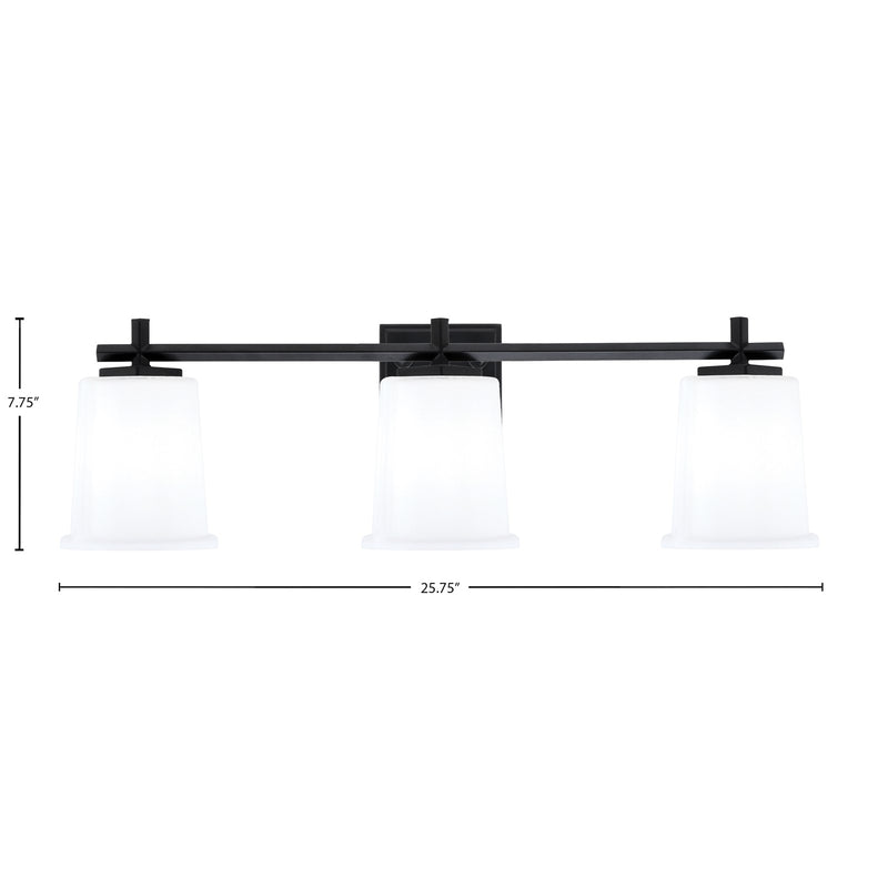 Toltec Franklin 10in 3-Light Bath Bar | Modern Matte Black and White Opal Glass | Bathroom Vanity Light | 5.5 x 10.25 in | Model 1213-MB-5031