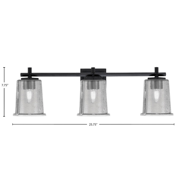 Toltec Franklin 10in 3-Light Bath Bar | Modern Matte Black and Smoke Bubble Glass | Bathroom Vanity Light | 5.5 x 10.25 in | Model 1213-MB-5032