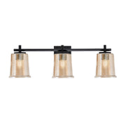Toltec Franklin 10in 3-Light Bath Bar | Modern Matte Black and Amber Bubble Glass | Bathroom Vanity Light | 5.5 x 10.25 in | Model 1213-MB-5033
