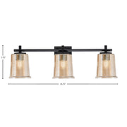 Toltec Franklin 10in 3-Light Bath Bar | Modern Matte Black and Amber Bubble Glass | Bathroom Vanity Light | 5.5 x 10.25 in | Model 1213-MB-5033