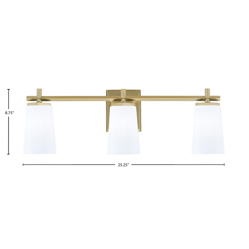 Toltec Franklin 3-Light Bath Bar | New Age Brass and White Opal Glass | Bathroom Vanity | 5.5 x 11.25 in | Model 1213-NAB-261