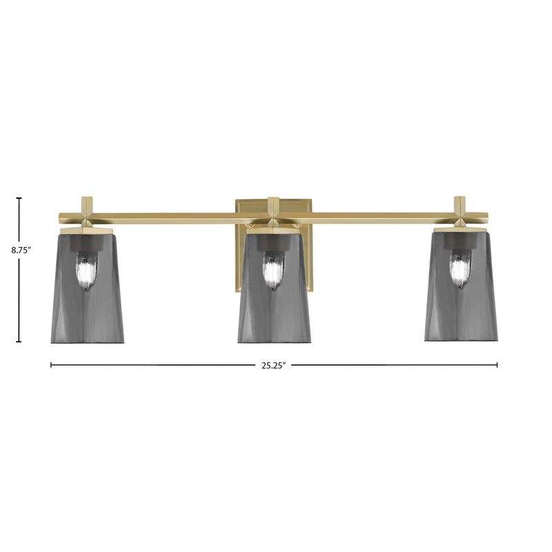 Toltec Franklin 3-Light Bath Bar | New Age Brass and Smoke Bubble Glass | Bathroom Vanity | 5.5 x 11.25 in | Model 1213-NAB-262