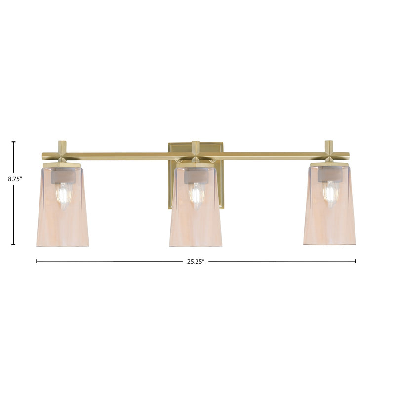 Toltec Franklin 3-Light Bath Bar | New Age Brass and Amber Gradient Glass | Bathroom Vanity | 5.5 x 11.25 in | Model 1213-NAB-263