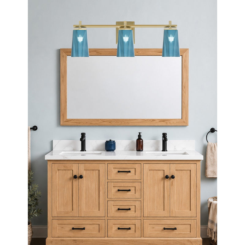 Toltec Franklin 3-Light Bath Bar | New Age Brass and Blue Gradient Glass | Bathroom Vanity | 5.5 x 11.25 in | Model 1213-NAB-265