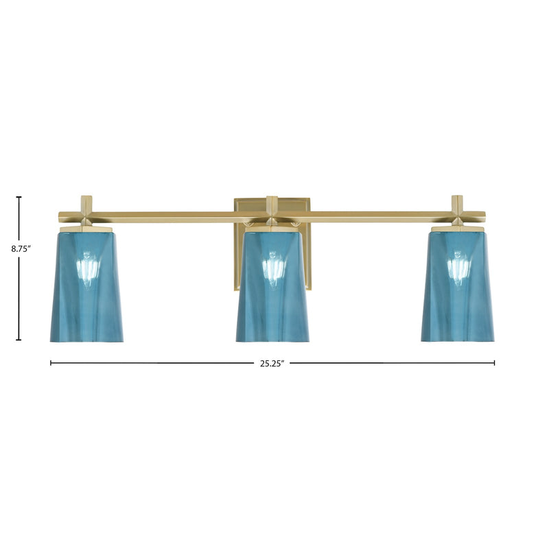 Toltec Franklin 3-Light Bath Bar | New Age Brass and Blue Gradient Glass | Bathroom Vanity | 5.5 x 11.25 in | Model 1213-NAB-265
