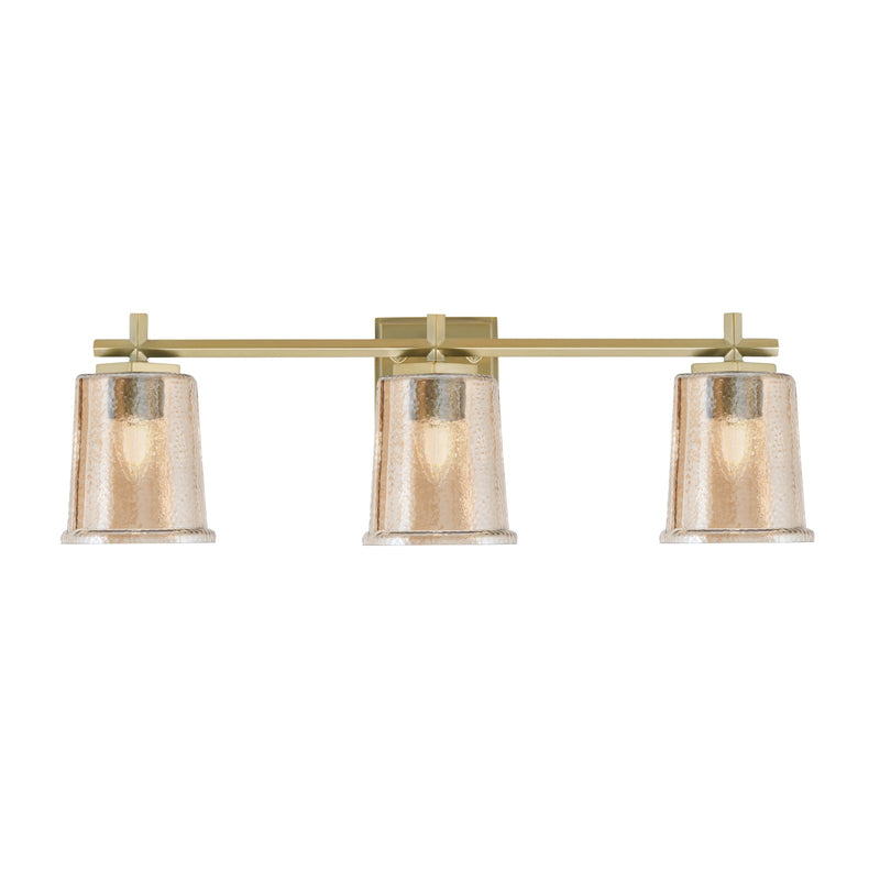 Toltec Franklin 3-Light Bath Bar | New Age Brass and Amber Bubble Glass | Bathroom Vanity Light | 5.5 x 10.25 in | Model 1213-NAB-5033