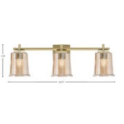 Toltec Franklin 3-Light Bath Bar | New Age Brass and Amber Bubble Glass | Bathroom Vanity Light | 5.5 x 10.25 in | Model 1213-NAB-5033