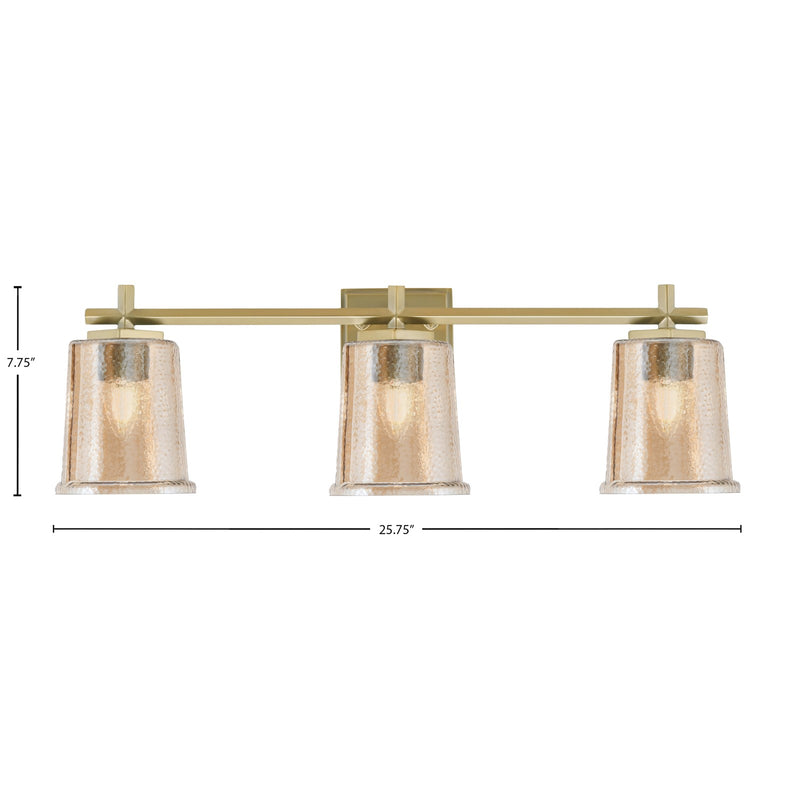 Toltec Franklin 3-Light Bath Bar | New Age Brass and Amber Bubble Glass | Bathroom Vanity Light | 5.5 x 10.25 in | Model 1213-NAB-5033