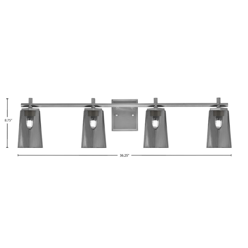 Toltec Franklin 4-Light Bath Bar | Graphite Steel and Smoke Bubble Glass | Bathroom & Powder Room Vanity Light | 11.25in H | Model 1214-GP-262