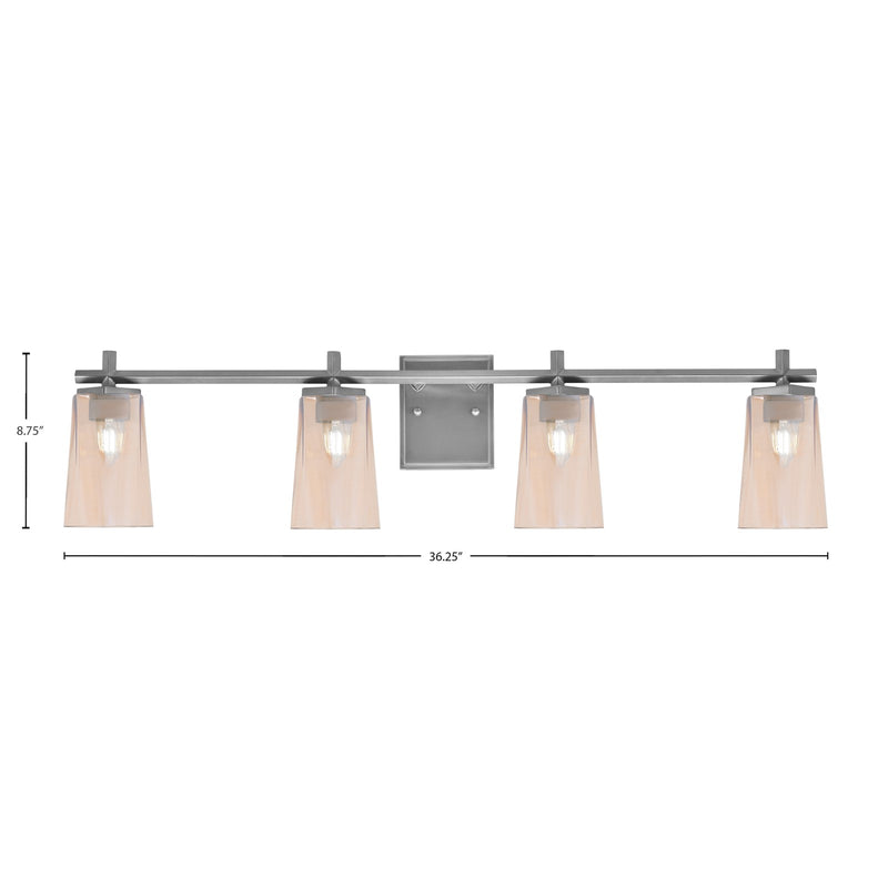 Toltec Franklin 4-Light Bath Bar | Graphite Steel and Amber Gradient Glass | Bathroom & Powder Room Vanity Light | 11.25in H | Model 1214-GP-263