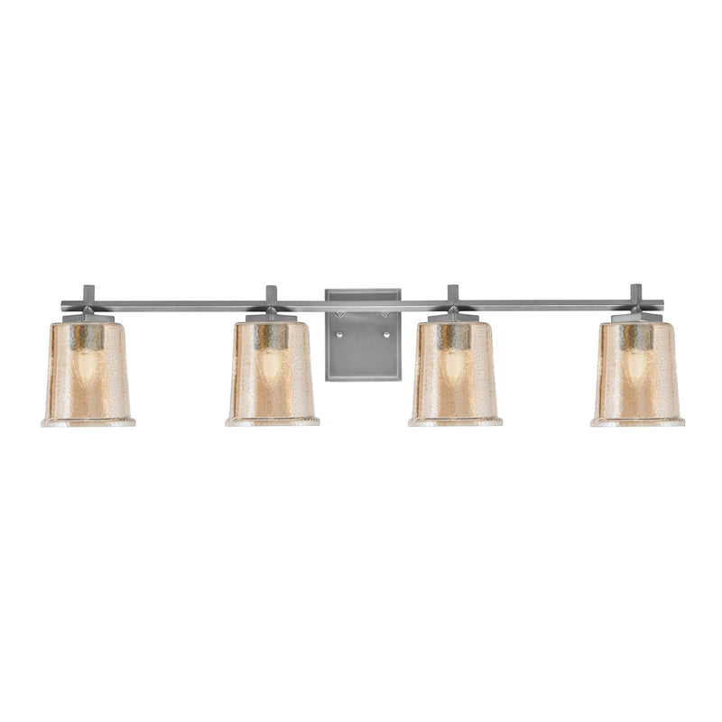 Toltec Franklin 4-Light Bath Bar | Modern Graphite Finish and Amber Bubble Glass | Bathroom Vanity & Powder Room | 5.5 x 10.25 in | Model 1214-GP-5033