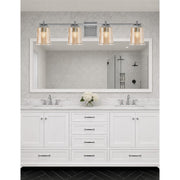 Toltec Franklin 4-Light Bath Bar | Modern Graphite Finish and Amber Bubble Glass | Bathroom Vanity & Powder Room | 5.5 x 10.25 in | Model 1214-GP-5033