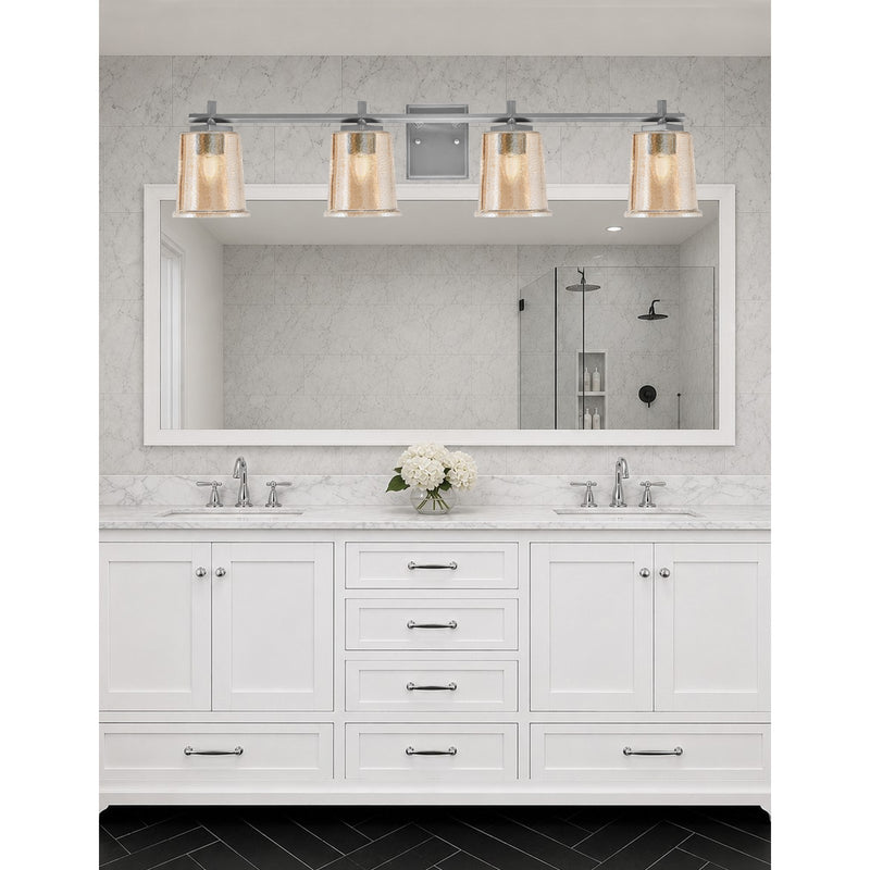 Toltec Franklin 4-Light Bath Bar | Modern Graphite Finish and Amber Bubble Glass | Bathroom Vanity & Powder Room | 5.5 x 10.25 in | Model 1214-GP-5033