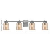 Toltec Franklin 4-Light Bath Bar | Modern Graphite Finish and Amber Bubble Glass | Bathroom Vanity & Powder Room | 5.5 x 10.25 in | Model 1214-GP-5033