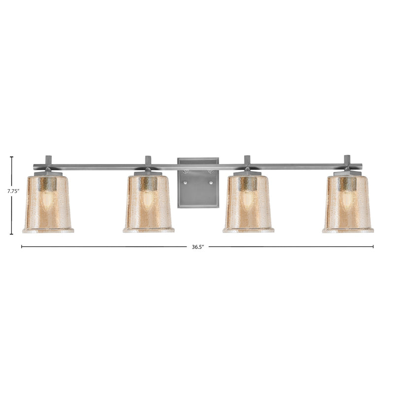 Toltec Franklin 4-Light Bath Bar | Modern Graphite Finish and Amber Bubble Glass | Bathroom Vanity & Powder Room | 5.5 x 10.25 in | Model 1214-GP-5033
