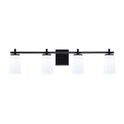 Toltec Franklin 4-Light Bath Bar | Modern Matte Black Finish and White Opal Glass | Bathroom Vanity & Powder Room | 5.5 x 11.25 in | Model 1214-MB-261
