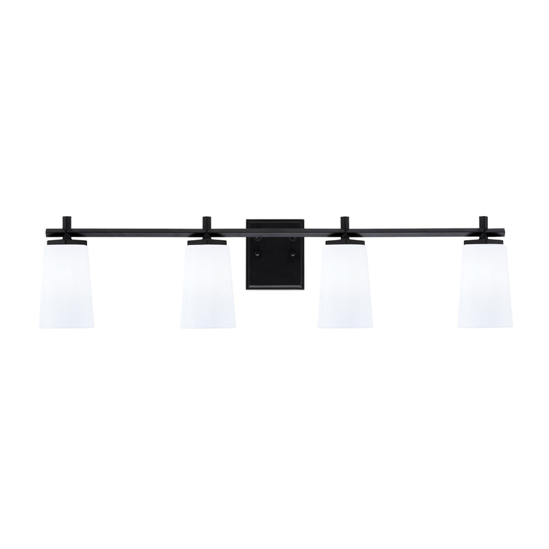 Toltec Franklin 4-Light Bath Bar | Modern Matte Black Finish and White Opal Glass | Bathroom Vanity & Powder Room | 5.5 x 11.25 in | Model 1214-MB-261