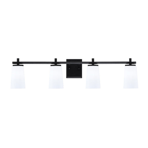 Toltec Franklin 4-Light Bath Bar | Modern Matte Black Finish and White Opal Glass | Bathroom Vanity & Powder Room | 5.5 x 11.25 in | Model 1214-MB-261