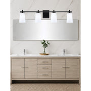 Toltec Franklin 4-Light Bath Bar | Modern Matte Black Finish and White Opal Glass | Bathroom Vanity & Powder Room | 5.5 x 11.25 in | Model 1214-MB-261