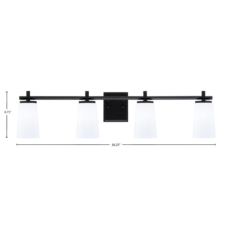 Toltec Franklin 4-Light Bath Bar | Modern Matte Black Finish and White Opal Glass | Bathroom Vanity & Powder Room | 5.5 x 11.25 in | Model 1214-MB-261