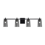 Toltec Franklin 4-Light Bath Bar | Modern Matte Black Finish and Smoke Bubble Glass | Bathroom Vanity & Powder Room | 5.5 x 11.25 in | Model 1214-MB-262