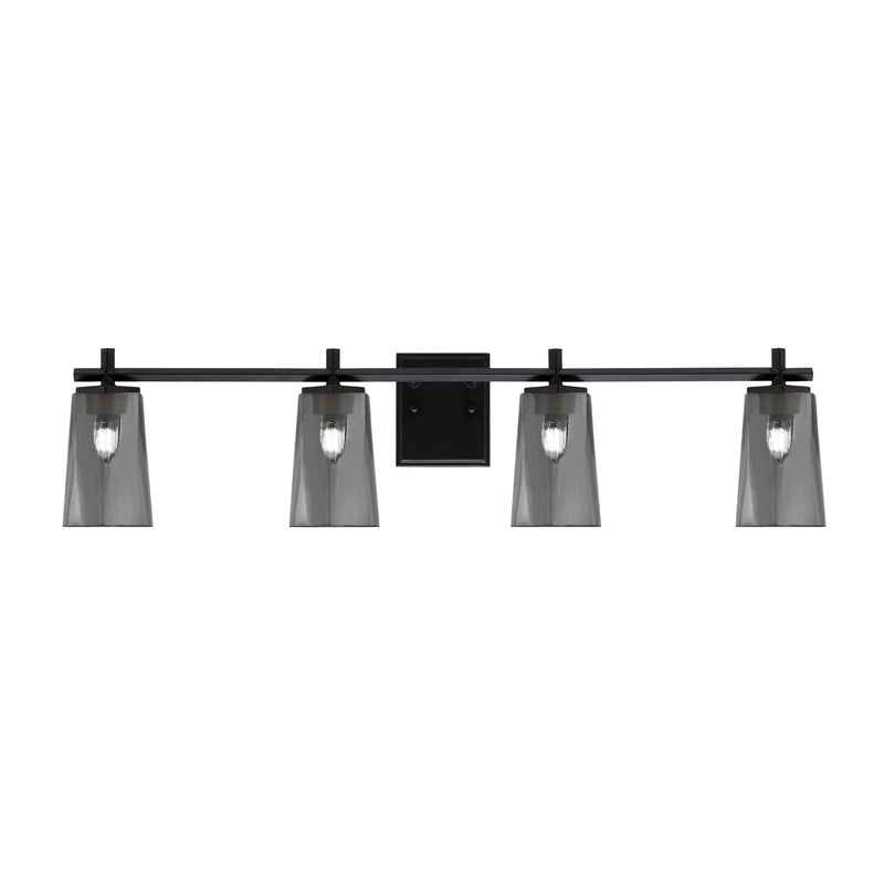 Toltec Franklin 4-Light Bath Bar | Modern Matte Black Finish and Smoke Bubble Glass | Bathroom Vanity & Powder Room | 5.5 x 11.25 in | Model 1214-MB-262