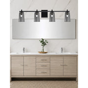 Toltec Franklin 4-Light Bath Bar | Modern Matte Black Finish and Smoke Bubble Glass | Bathroom Vanity & Powder Room | 5.5 x 11.25 in | Model 1214-MB-262