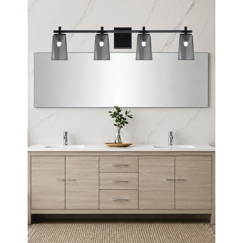 Toltec Franklin 4-Light Bath Bar | Modern Matte Black Finish and Smoke Bubble Glass | Bathroom Vanity & Powder Room | 5.5 x 11.25 in | Model 1214-MB-262