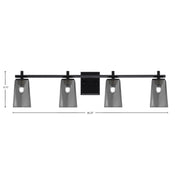 Toltec Franklin 4-Light Bath Bar | Modern Matte Black Finish and Smoke Bubble Glass | Bathroom Vanity & Powder Room | 5.5 x 11.25 in | Model 1214-MB-262