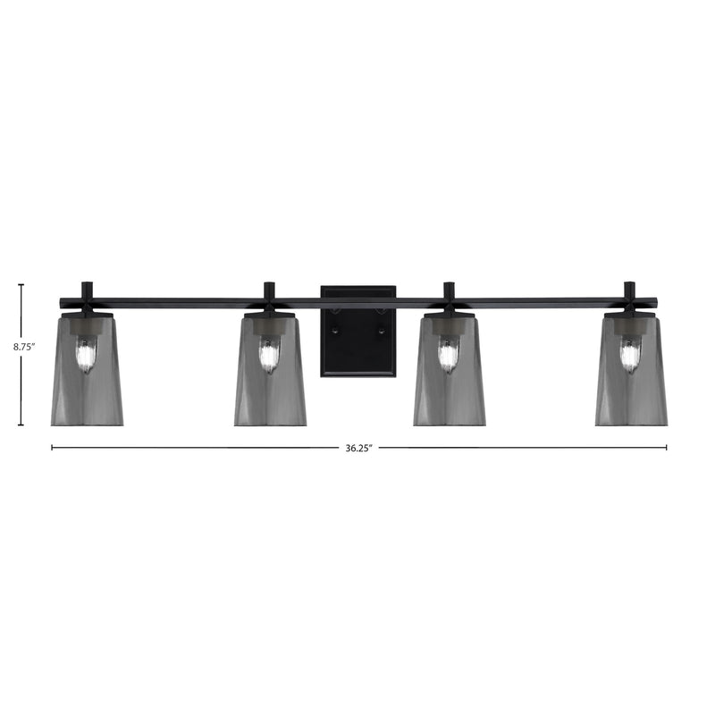 Toltec Franklin 4-Light Bath Bar | Modern Matte Black Finish and Smoke Bubble Glass | Bathroom Vanity & Powder Room | 5.5 x 11.25 in | Model 1214-MB-262