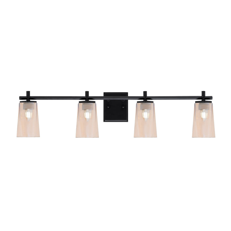 Toltec Franklin 4-Light Bath Bar | Modern Matte Black Steel and Amber Gradient Glass | Bathroom Vanity & Powder Room | 5.5 x 11.25 in | Model 1214-MB-263