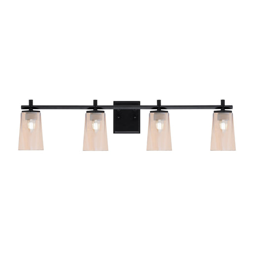 Toltec Franklin 4-Light Bath Bar | Modern Matte Black Steel and Amber Gradient Glass | Bathroom Vanity & Powder Room | 5.5 x 11.25 in | Model 1214-MB-263