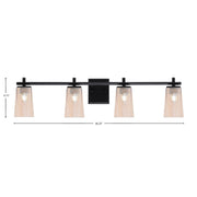 Toltec Franklin 4-Light Bath Bar | Modern Matte Black Steel and Amber Gradient Glass | Bathroom Vanity & Powder Room | 5.5 x 11.25 in | Model 1214-MB-263
