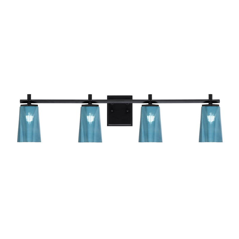 Toltec Franklin 4-Light Bath Bar | Modern Matte Black Steel and Blue Gradient Glass | Bathroom Vanity & Powder Room | 5.5 x 11.25 in | Model 1214-MB-265