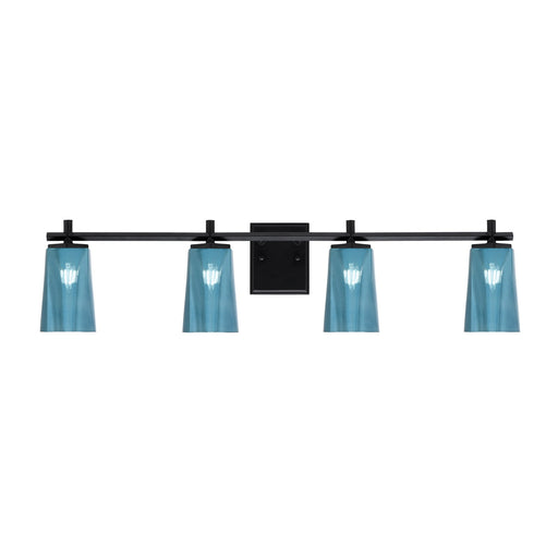 Toltec Franklin 4-Light Bath Bar | Modern Matte Black Steel and Blue Gradient Glass | Bathroom Vanity & Powder Room | 5.5 x 11.25 in | Model 1214-MB-265