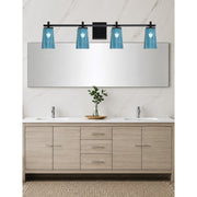 Toltec Franklin 4-Light Bath Bar | Modern Matte Black Steel and Blue Gradient Glass | Bathroom Vanity & Powder Room | 5.5 x 11.25 in | Model 1214-MB-265