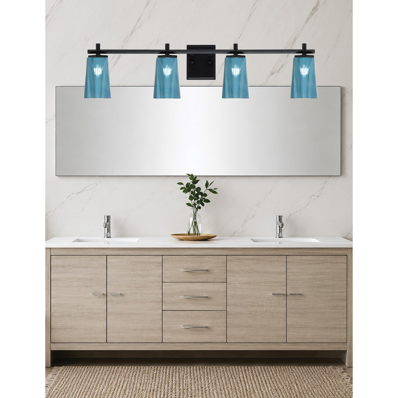 Toltec Franklin 4-Light Bath Bar | Modern Matte Black Steel and Blue Gradient Glass | Bathroom Vanity & Powder Room | 5.5 x 11.25 in | Model 1214-MB-265