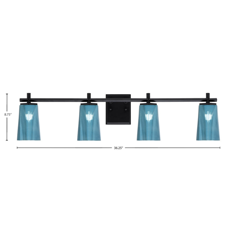 Toltec Franklin 4-Light Bath Bar | Modern Matte Black Steel and Blue Gradient Glass | Bathroom Vanity & Powder Room | 5.5 x 11.25 in | Model 1214-MB-265