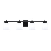 Toltec Franklin 4-Light Bath Bar | Modern Matte Black Steel and White Opal Glass | Bathroom Vanity & Powder Room | 5.5 x 10.25 in | Model 1214-MB-5031