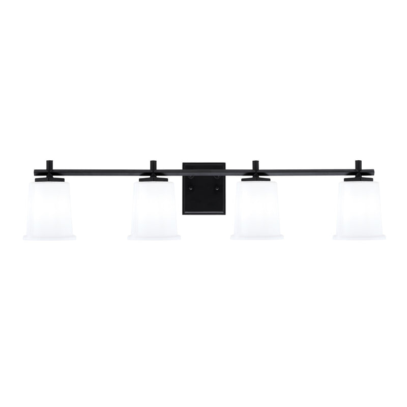 Toltec Franklin 4-Light Bath Bar | Modern Matte Black Steel and White Opal Glass | Bathroom Vanity & Powder Room | 5.5 x 10.25 in | Model 1214-MB-5031