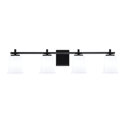 Toltec Franklin 4-Light Bath Bar | Modern Matte Black Steel and White Opal Glass | Bathroom Vanity & Powder Room | 5.5 x 10.25 in | Model 1214-MB-5031